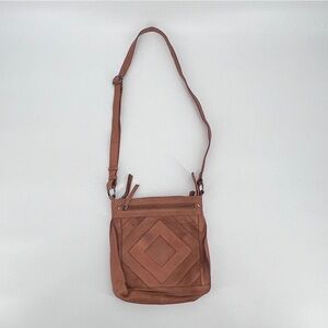 Lucky Brand Brown Leather Geometric Design Shoulder Purse